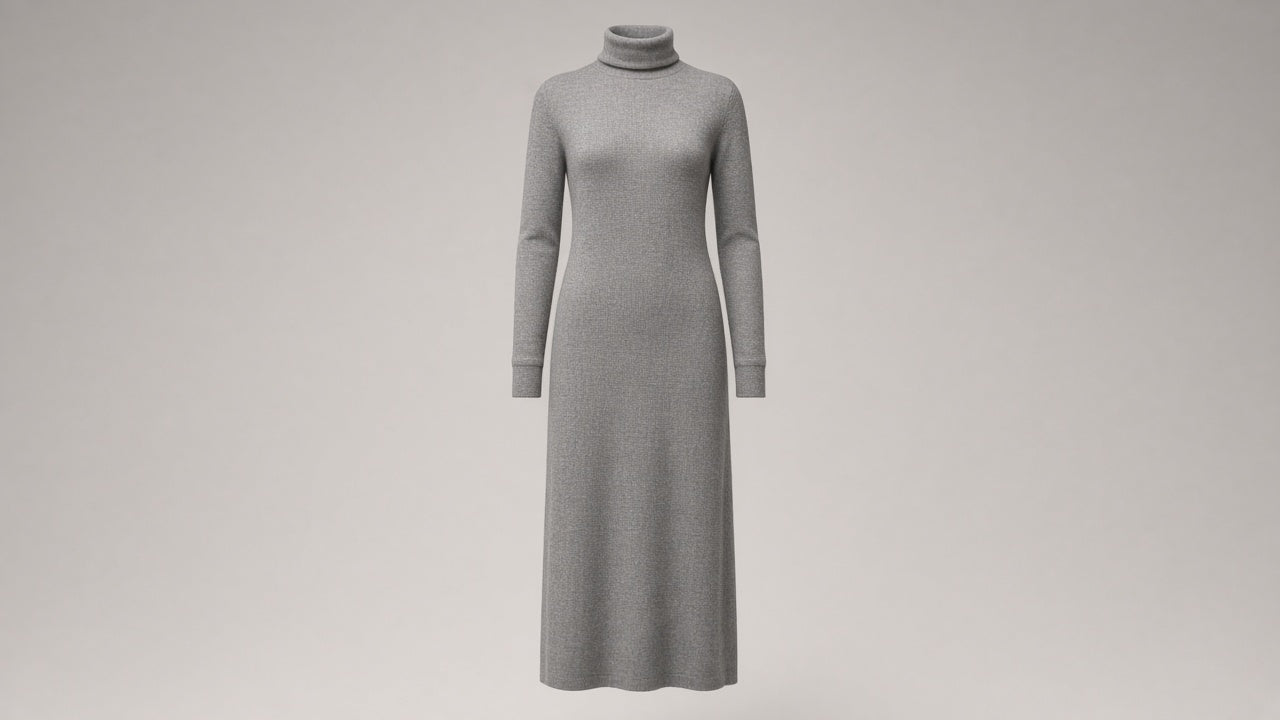 BOND Kaschmir-Seide Rollkragen-Strickkleid Damen – Grau