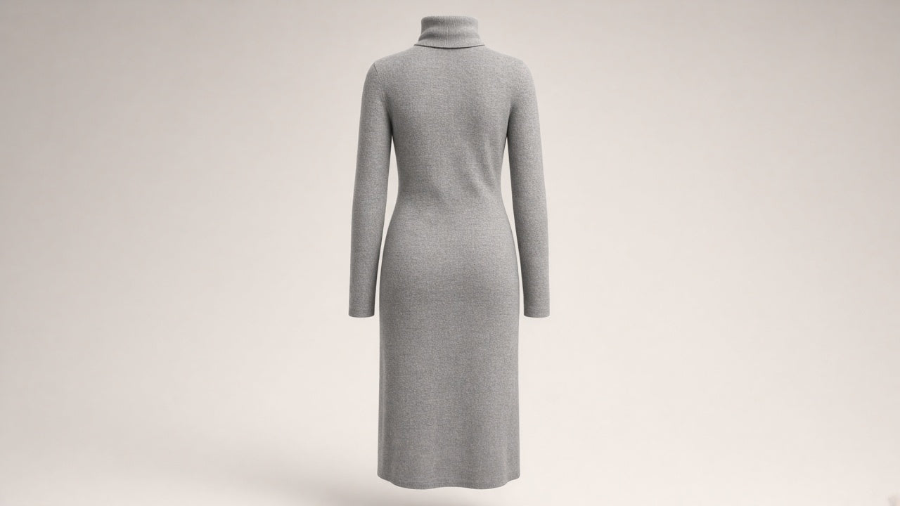 BOND Kaschmir-Seide Rollkragen-Strickkleid Damen – Grau
