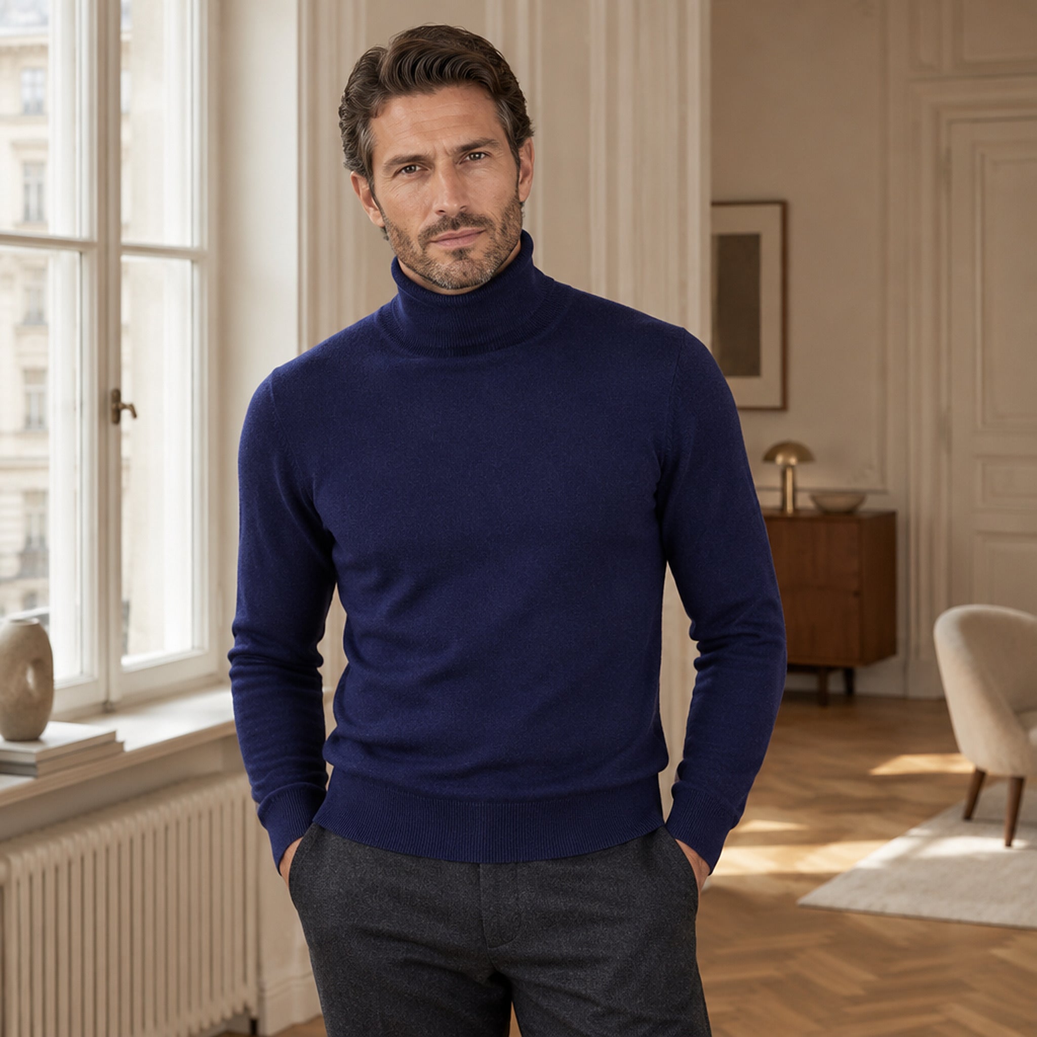 BOND Kaschmir-Seide Rollkragenpullover Herren – Navy