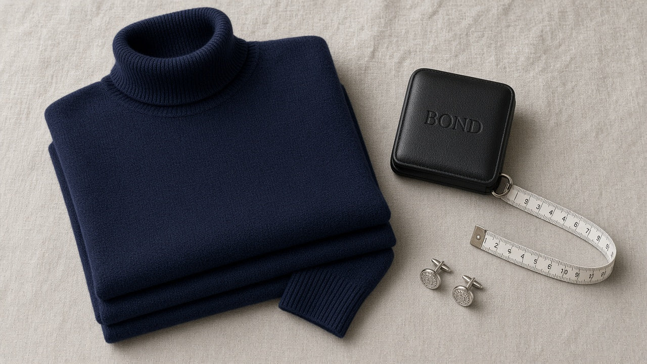 BOND Kaschmir-Seide Rollkragenpullover Herren – Navy