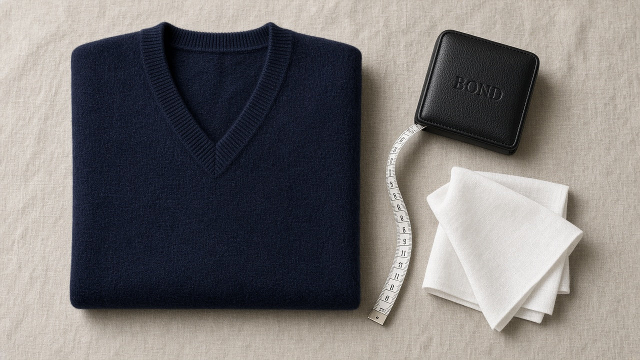 BOND Kaschmir-Seide V-Ausschnitt Pullover Herren – Navy